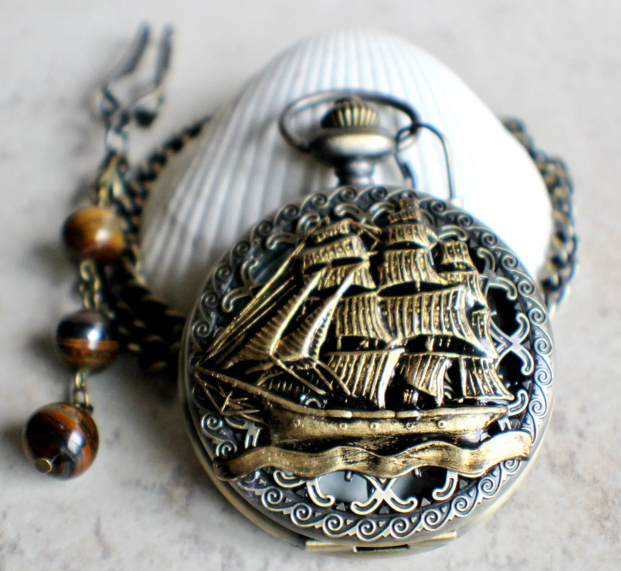 Ship Mechanical Pocket Watch