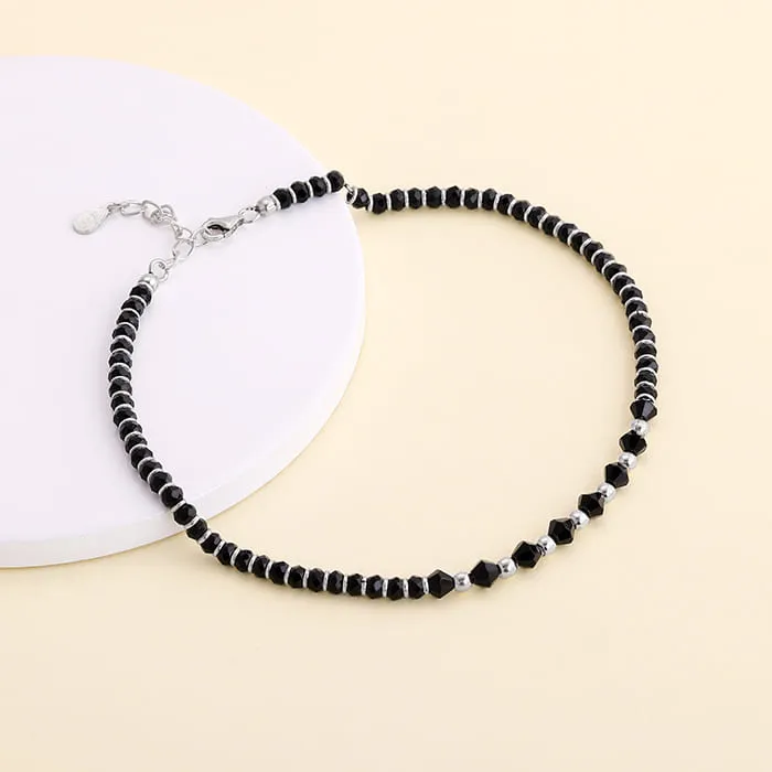 Silver Barefoot Black Beads Anklet