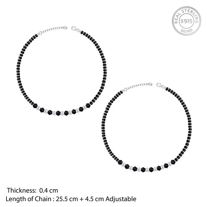 Silver Barefoot Black Beads Anklet
