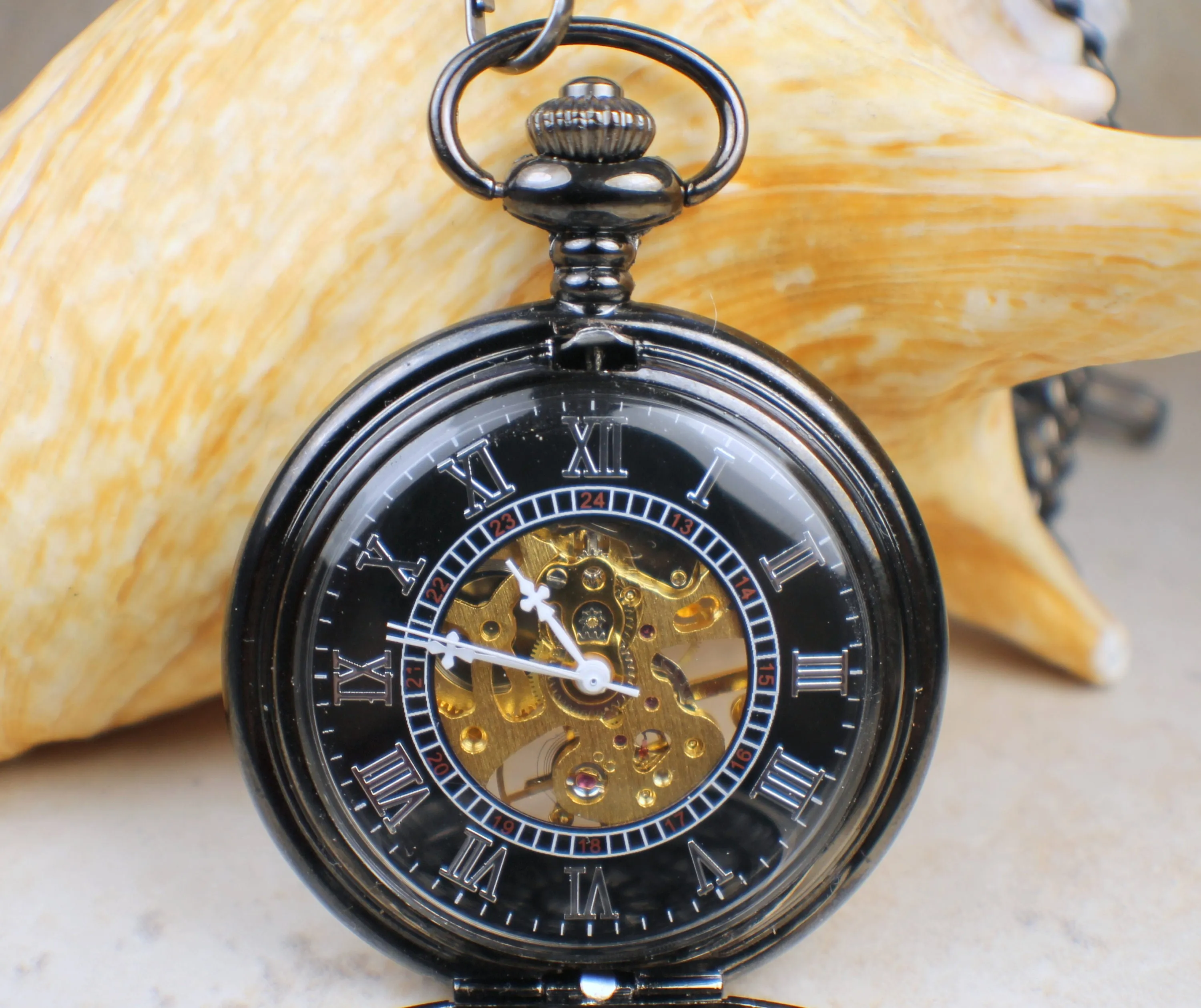 Silver Bear Black Pocket Watch