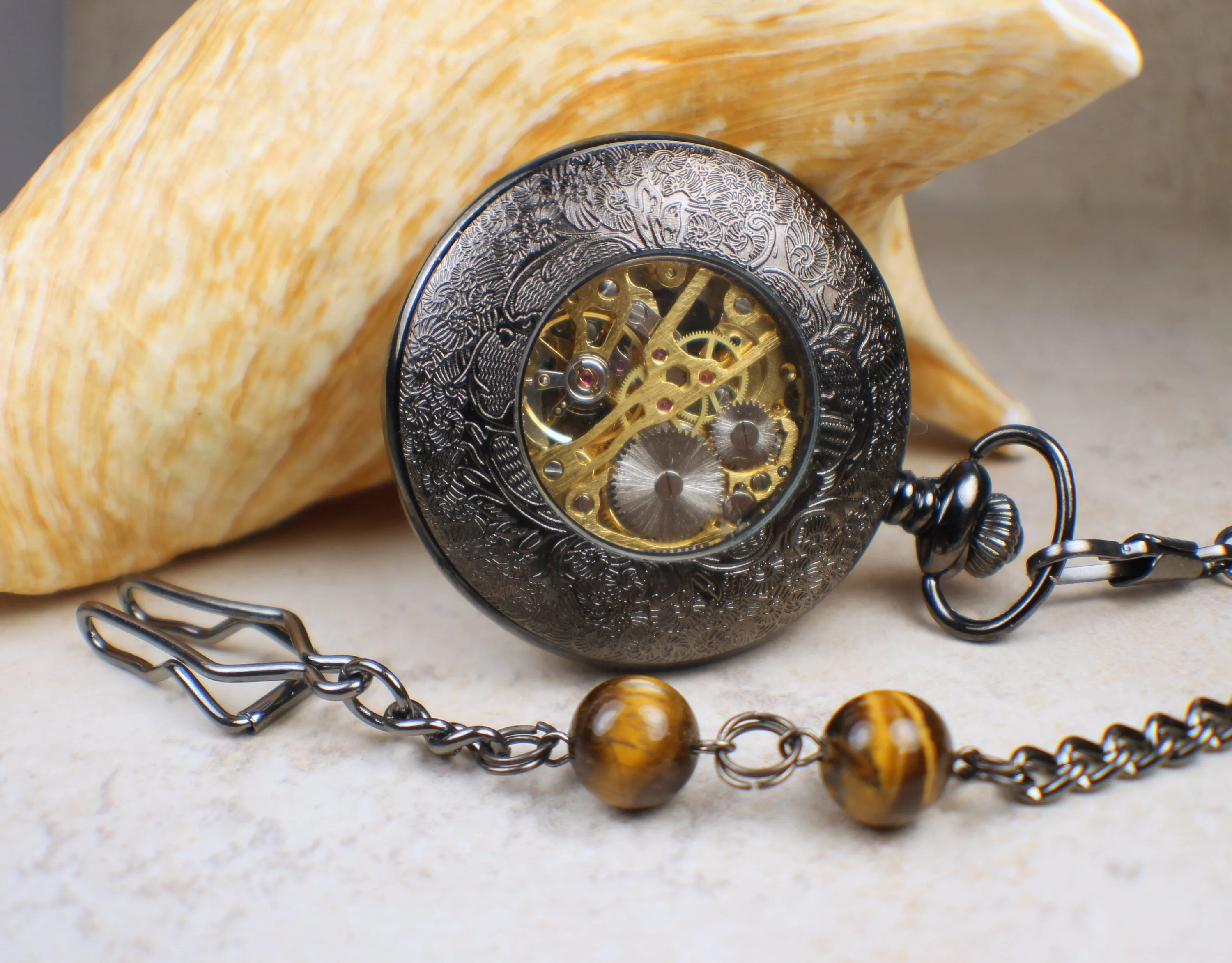 Silver Bear Black Pocket Watch