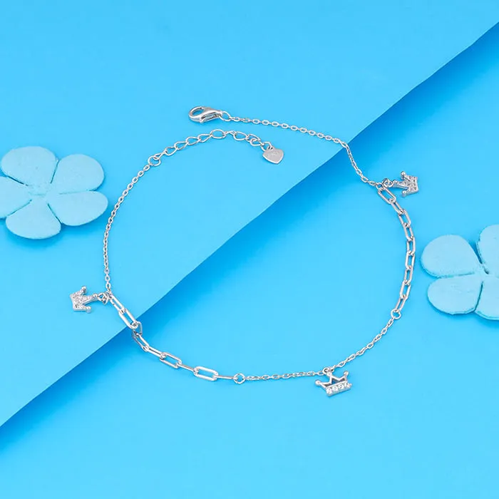 Silver Crown Charm Anklet