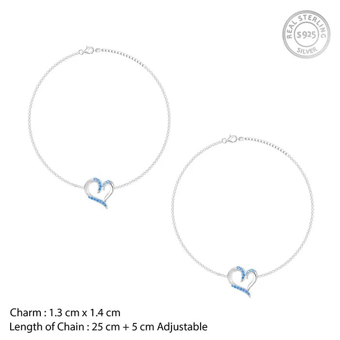 Silver Dewy Heart Anklet
