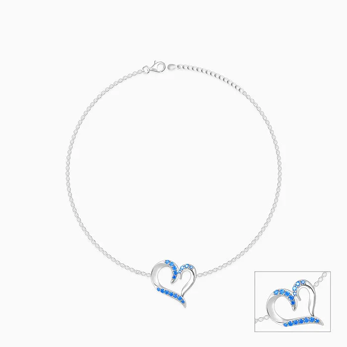 Silver Dewy Heart Anklet