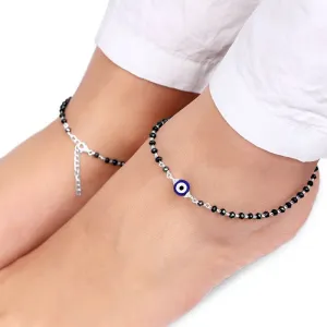 Silver Evil Eye Beaded Anklet