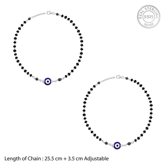 Silver Evil Eye Beaded Anklet