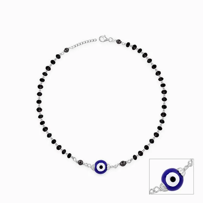 Silver Evil Eye Beaded Anklet