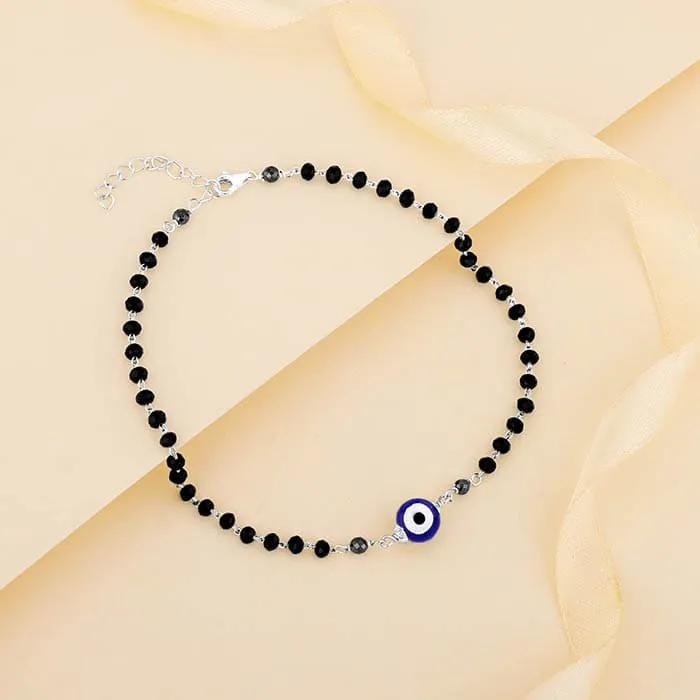 Silver Evil Eye Beaded Anklet