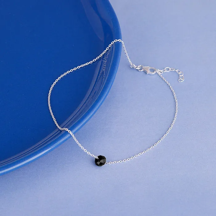 Silver Minimal Black Bead Anklet
