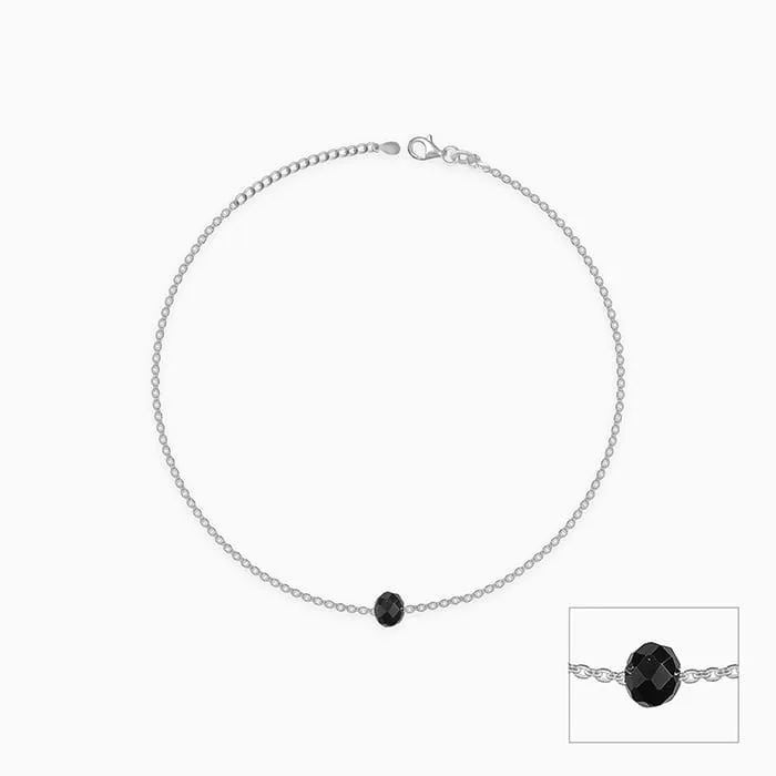 Silver Minimal Black Bead Anklet