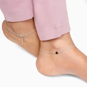 Silver Minimal Black Bead Anklet