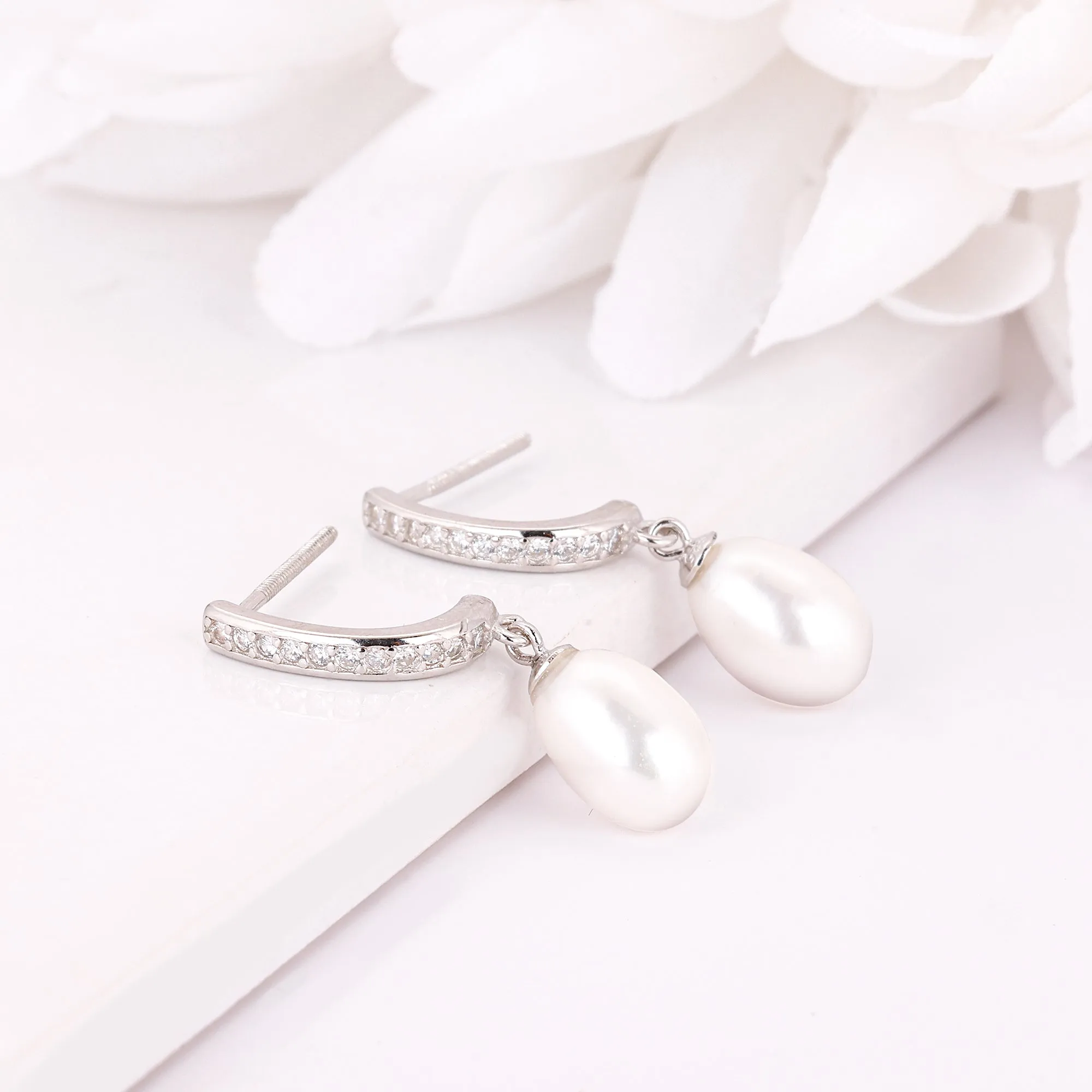 Silver Pearl Drop Earrings