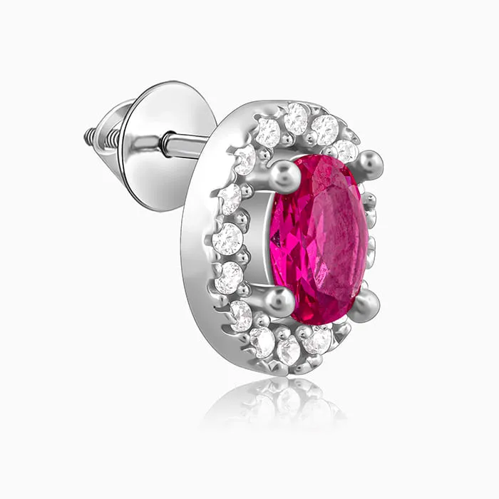 Silver Pink Oval Halo Studs