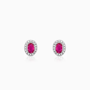 Silver Pink Oval Halo Studs