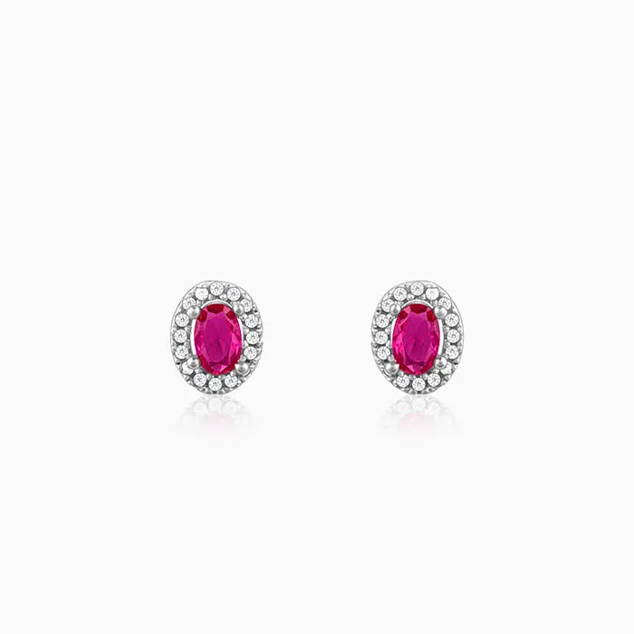 Silver Pink Oval Halo Studs