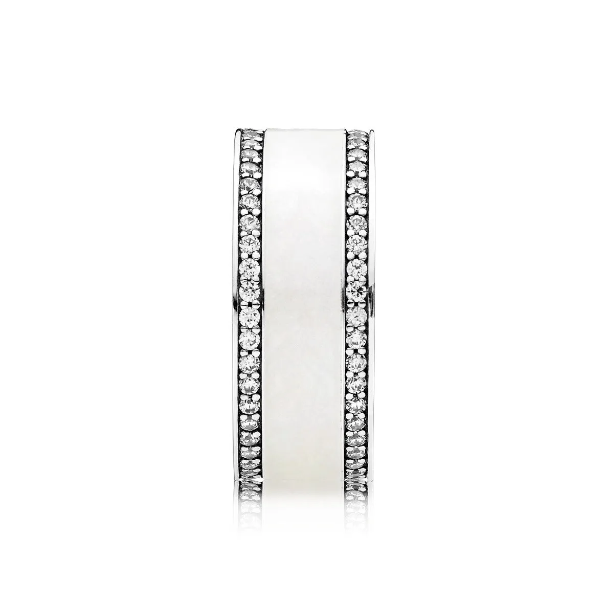 Silver ring with clear cubic zirconia and silver enamel