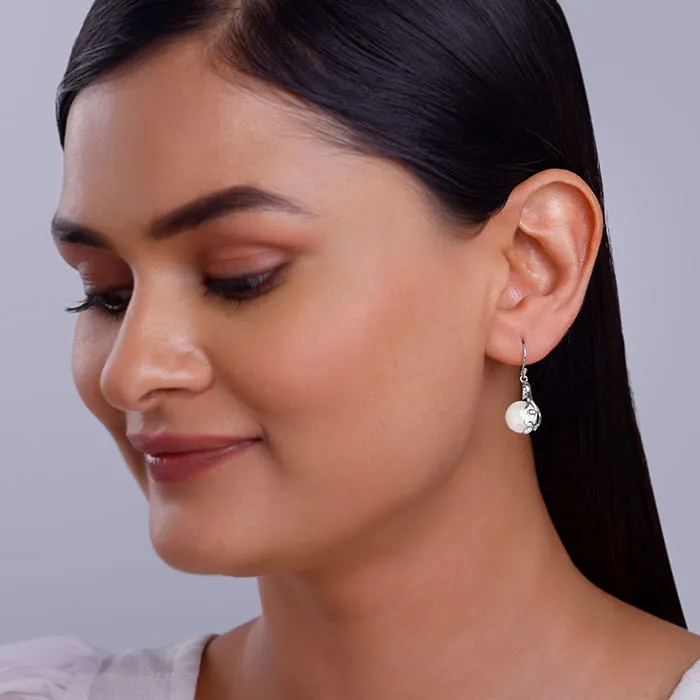 Silver Shiny Pearl Earrings