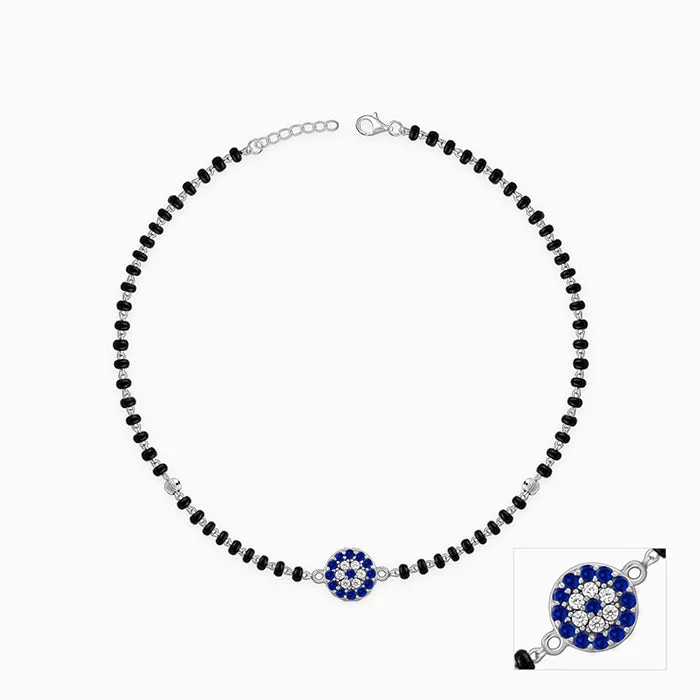 Silver Sparkling Evil Eye Anklet