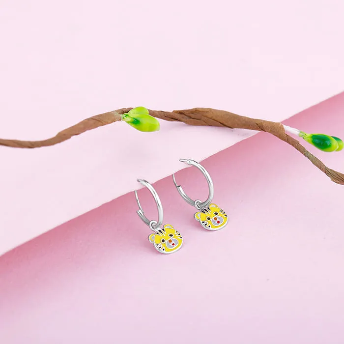 Silver Tiger Cub Kids Hoop Earrings (4-12 yrs)