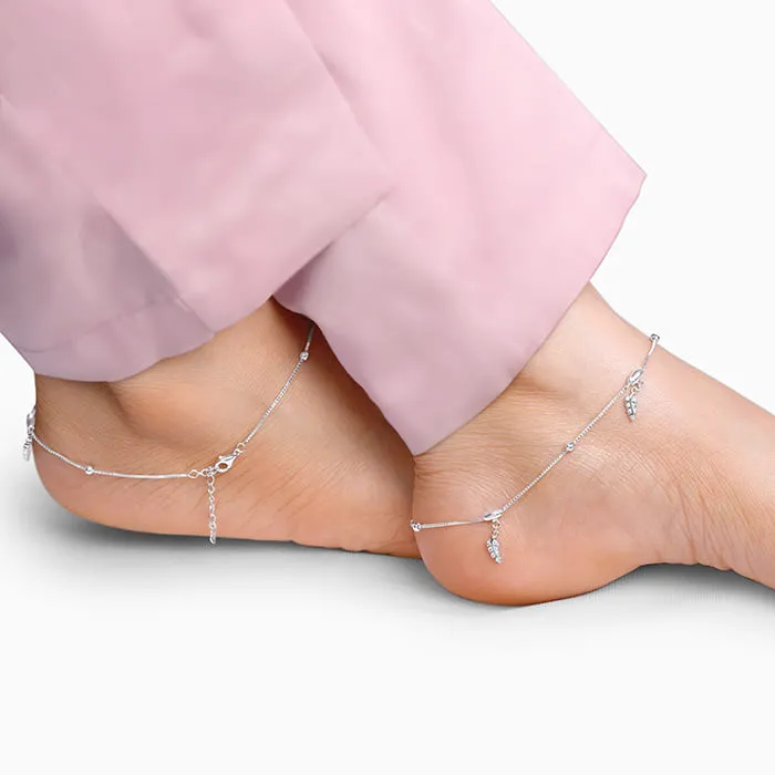 Silver Zircon Leaf Anklet
