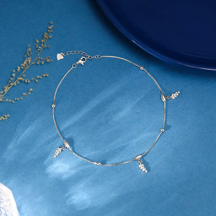 Silver Zircon Leaf Anklet