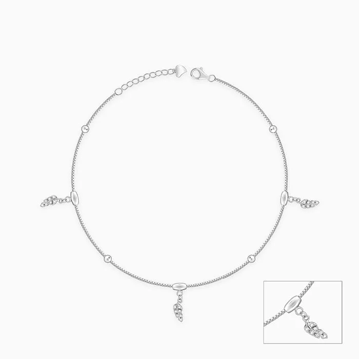 Silver Zircon Leaf Anklet