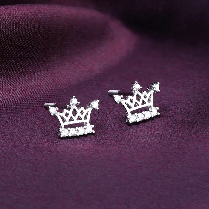 Silver Zircon Sparkling Crown Earrings