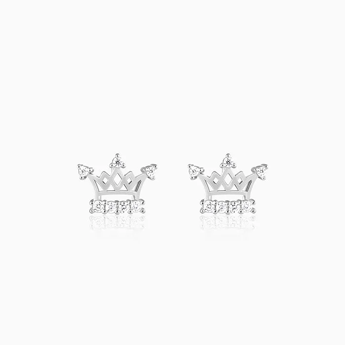 Silver Zircon Sparkling Crown Earrings