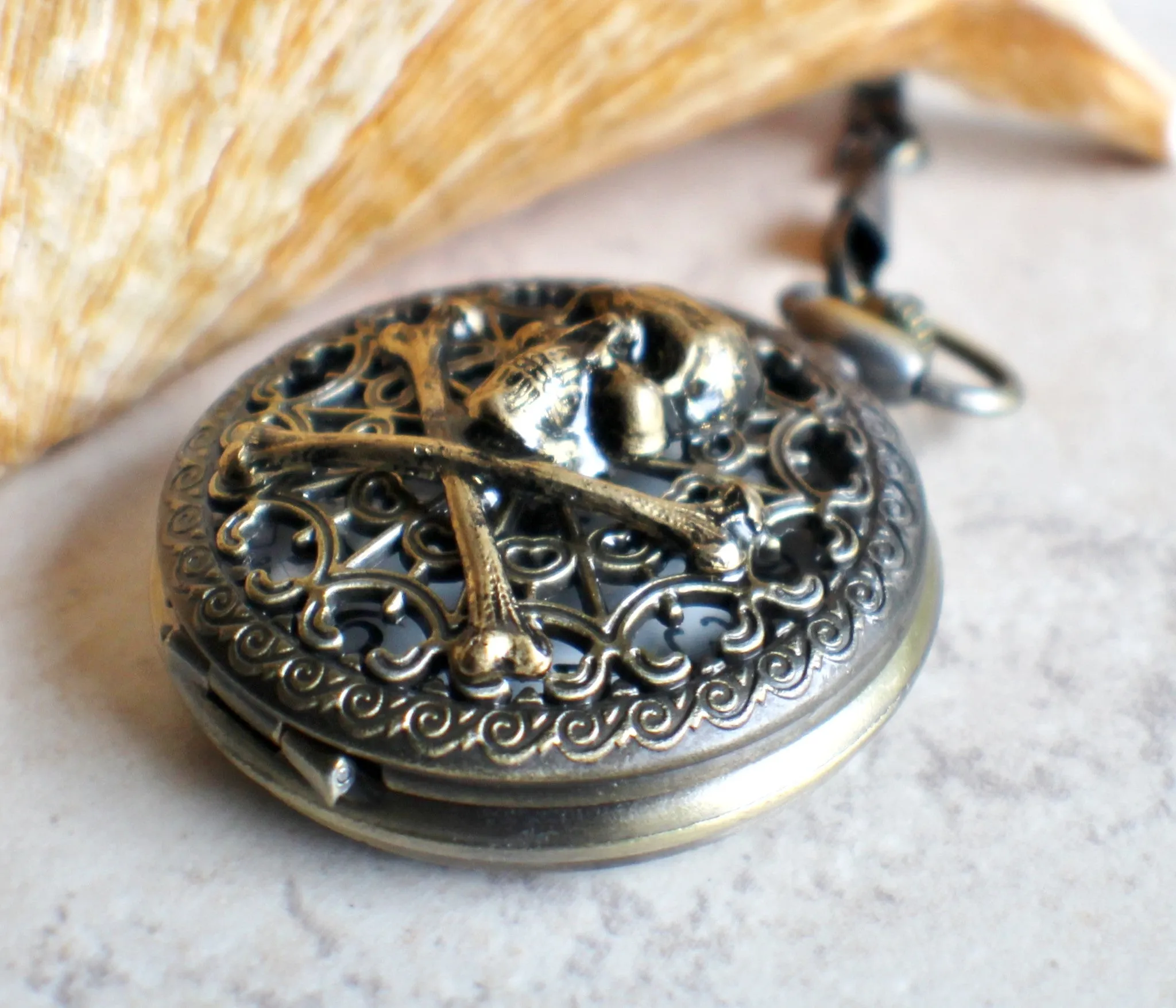 Skull and Crossbones Battery Operated Pocket Watch