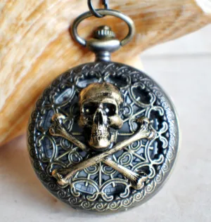 Skull and Crossbones Battery Operated Pocket Watch