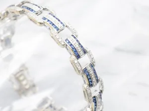 Sleek Gold Sapphire and Diamond Gemstone Link Bracelet