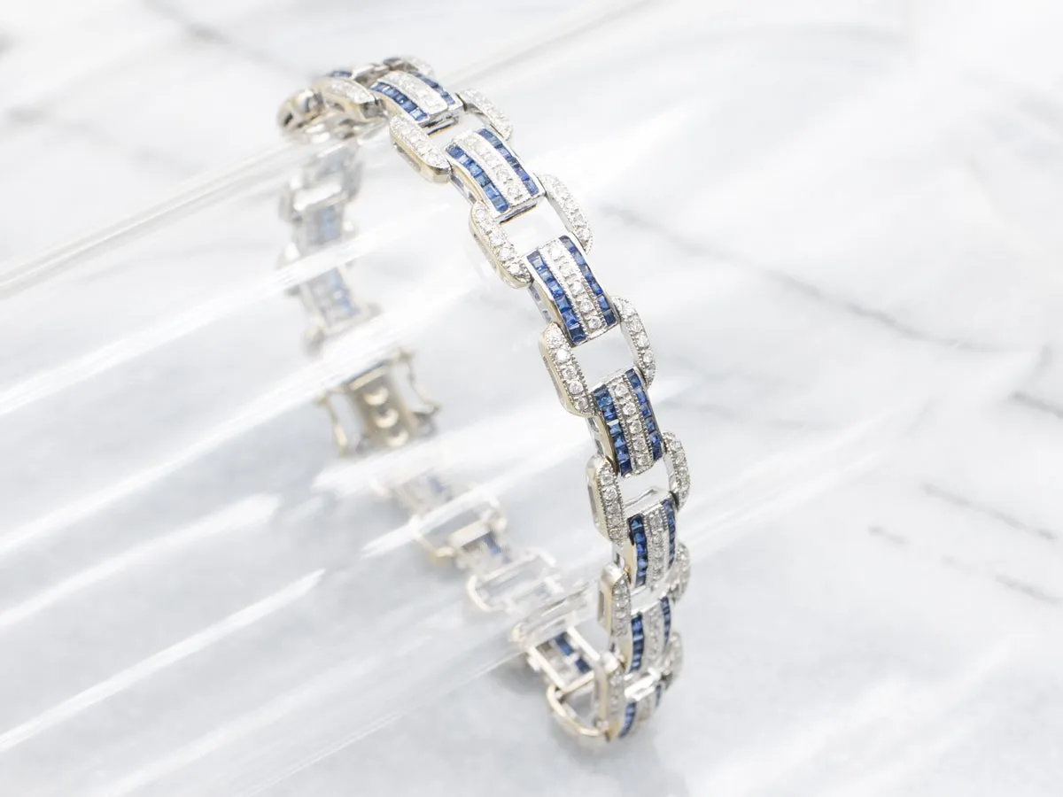Sleek Gold Sapphire and Diamond Gemstone Link Bracelet