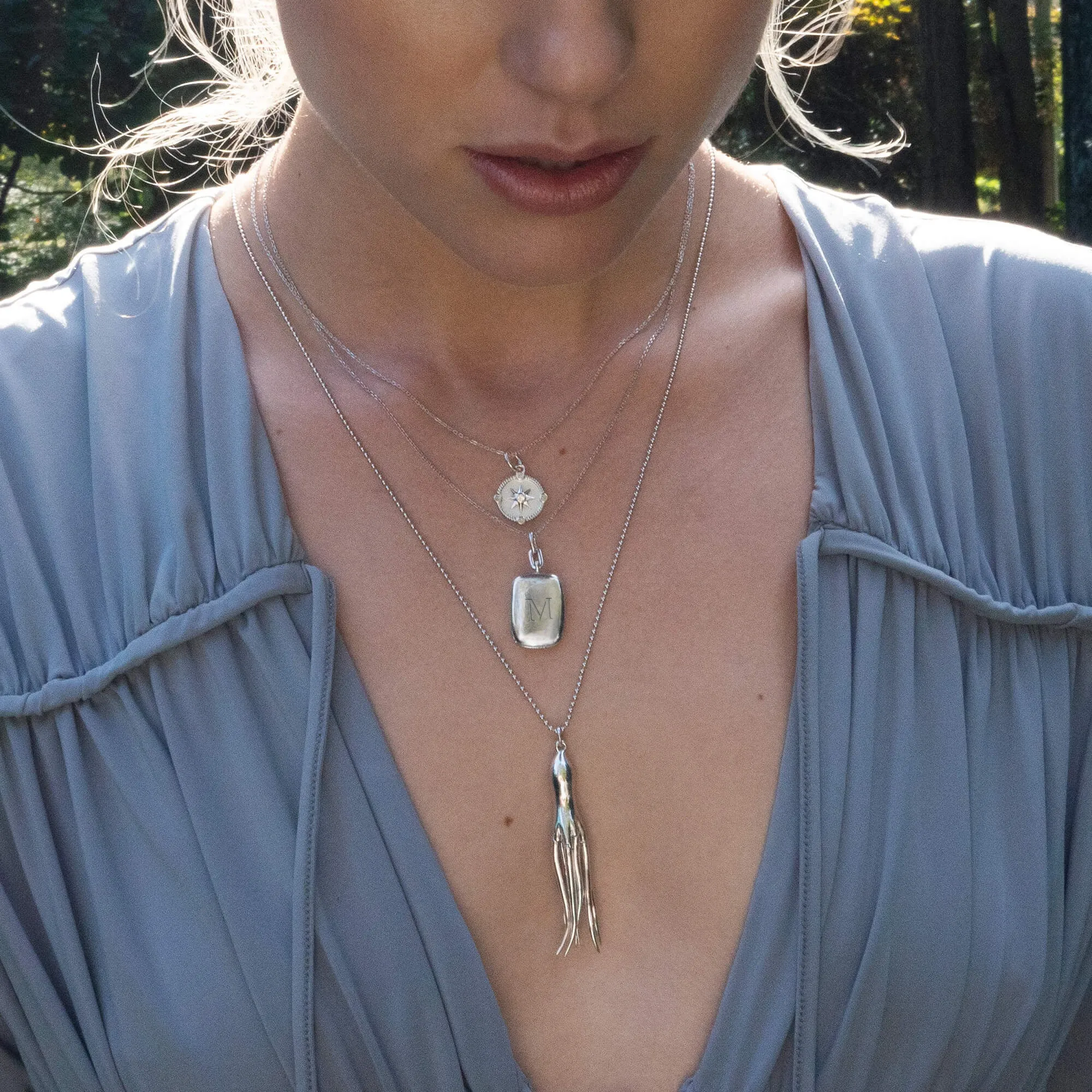 Slim Rectangle "Dee" Sterling Silver Engraved Locket Necklace