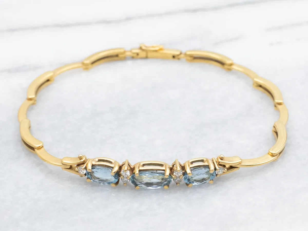 Sophisticated Blue Topaz and Diamond Link Bracelet