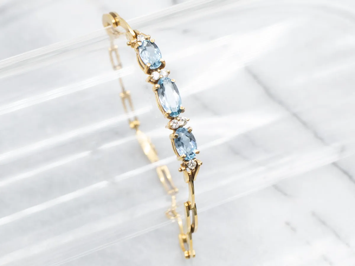 Sophisticated Blue Topaz and Diamond Link Bracelet