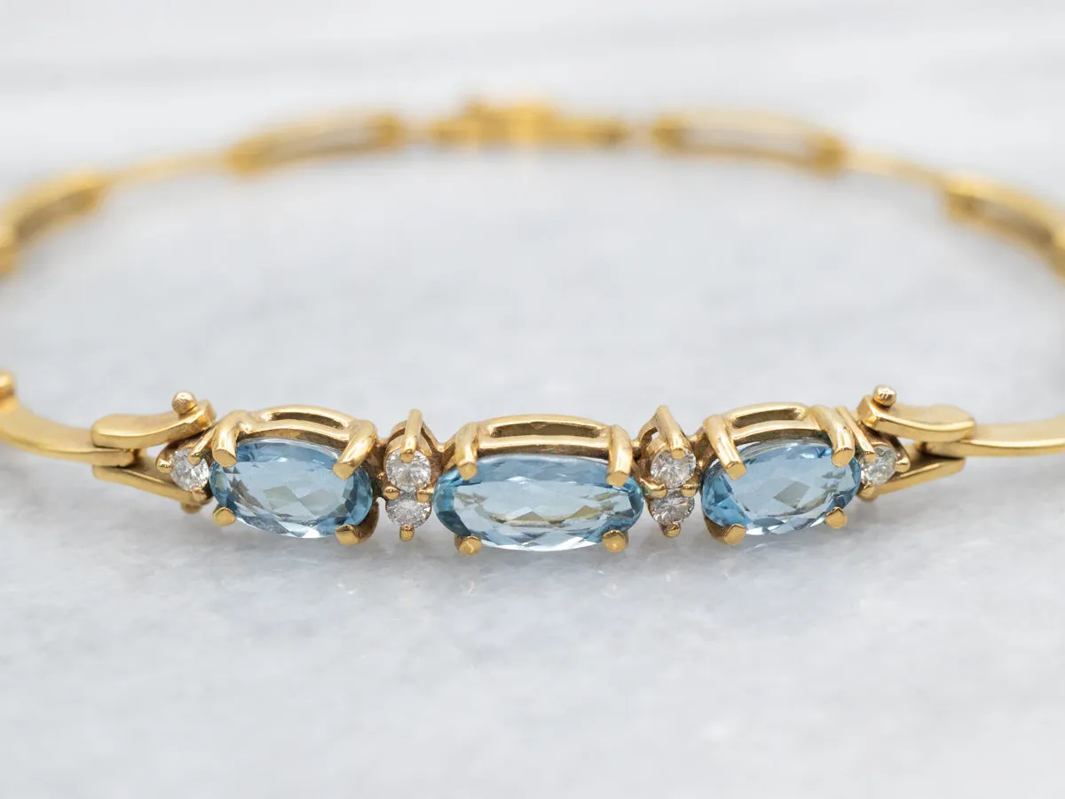 Sophisticated Blue Topaz and Diamond Link Bracelet