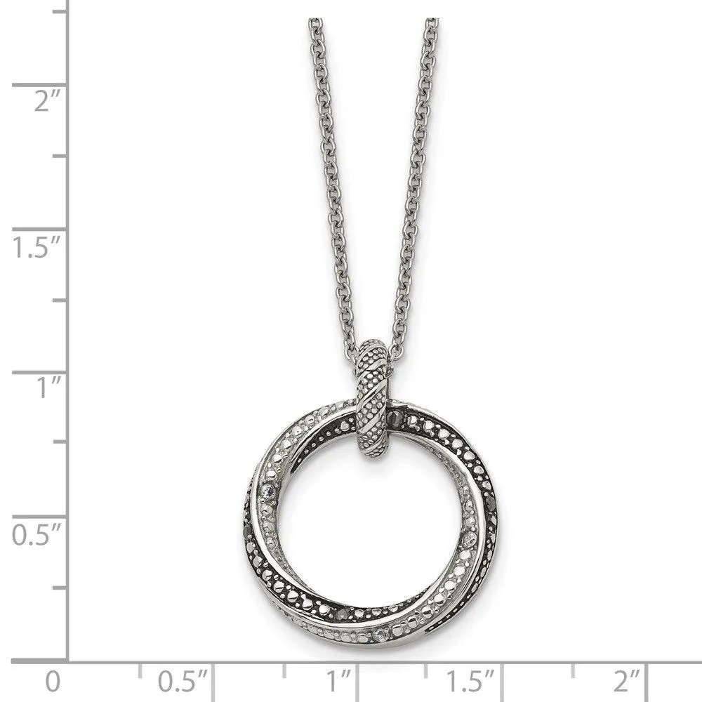 Stainless Steel Black/Clear CZ Antiqued Circle Necklace