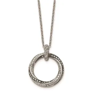 Stainless Steel Black/Clear CZ Antiqued Circle Necklace