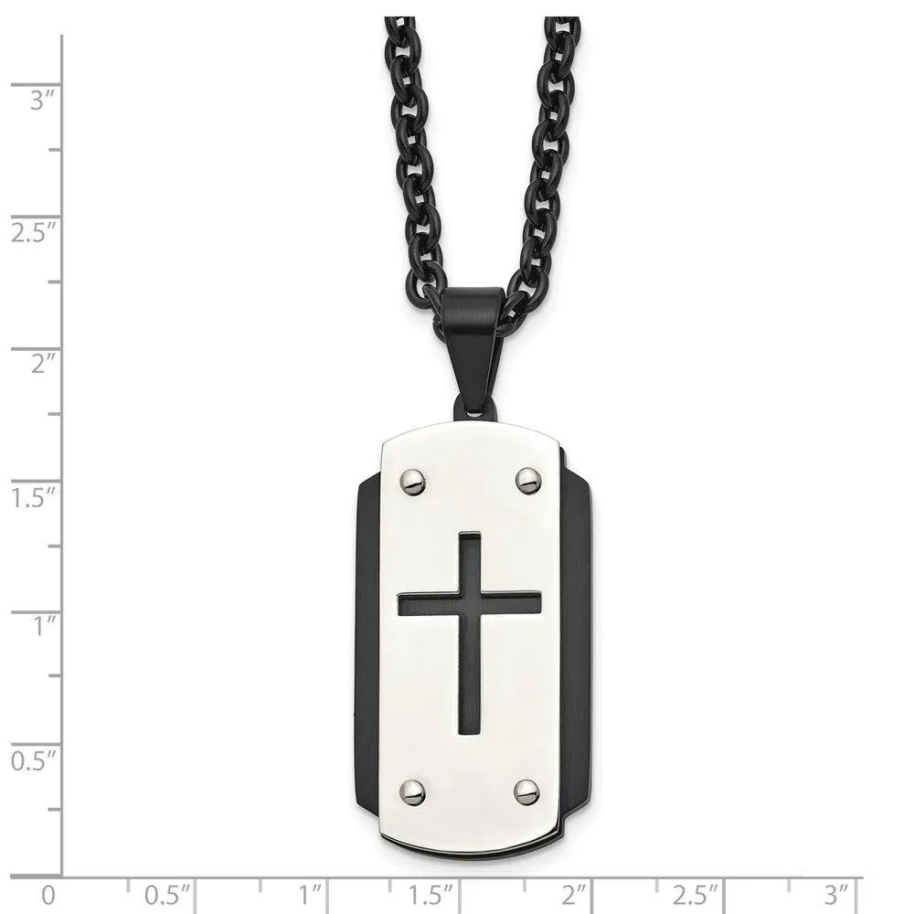 Stainless Steel Brushed Polished Black IP-plated Dog Tag Necklace