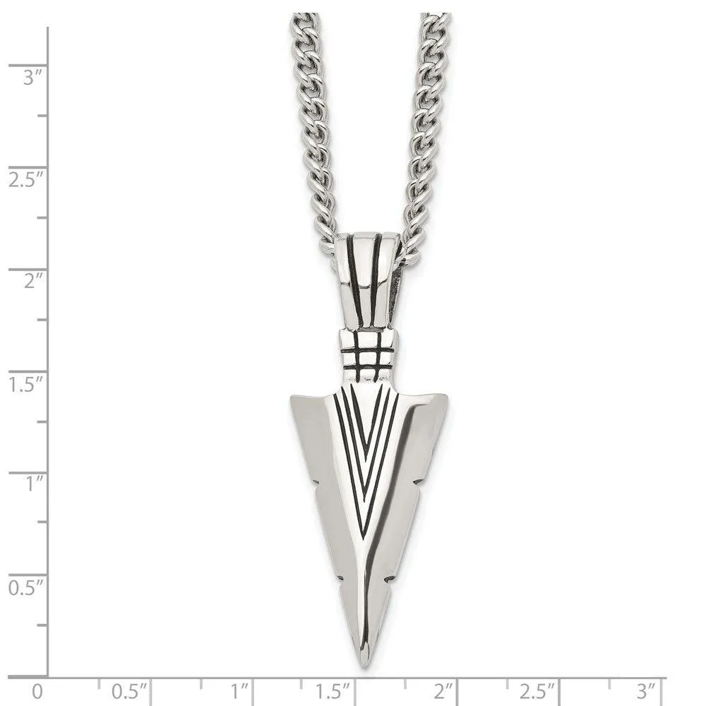 Stainless Steel Polished & Antiqued Dagger 22in Necklace