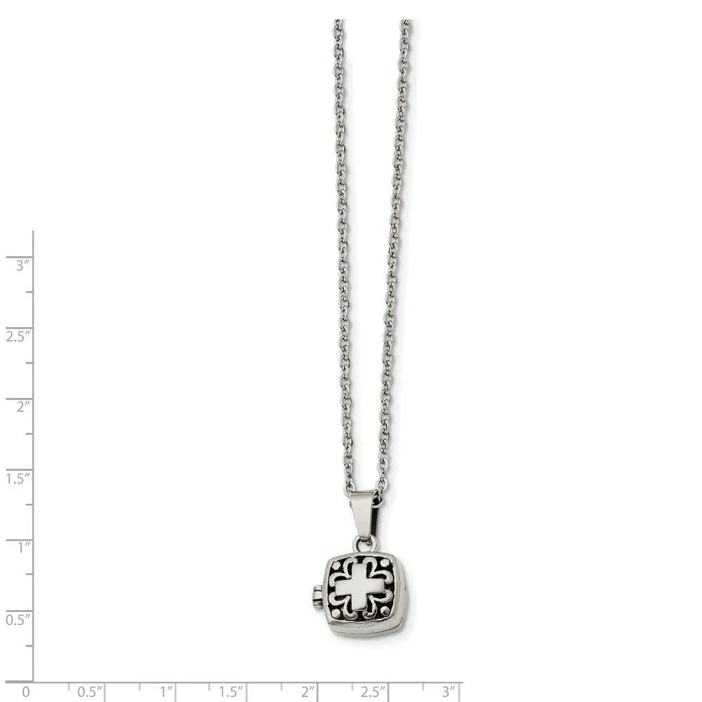 Stainless Steel Polished and Antiqued Magnetic Square Necklace