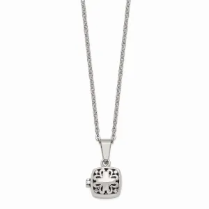 Stainless Steel Polished and Antiqued Magnetic Square Necklace