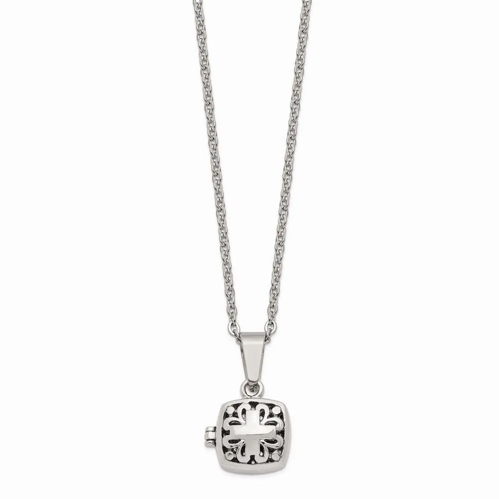 Stainless Steel Polished and Antiqued Magnetic Square Necklace