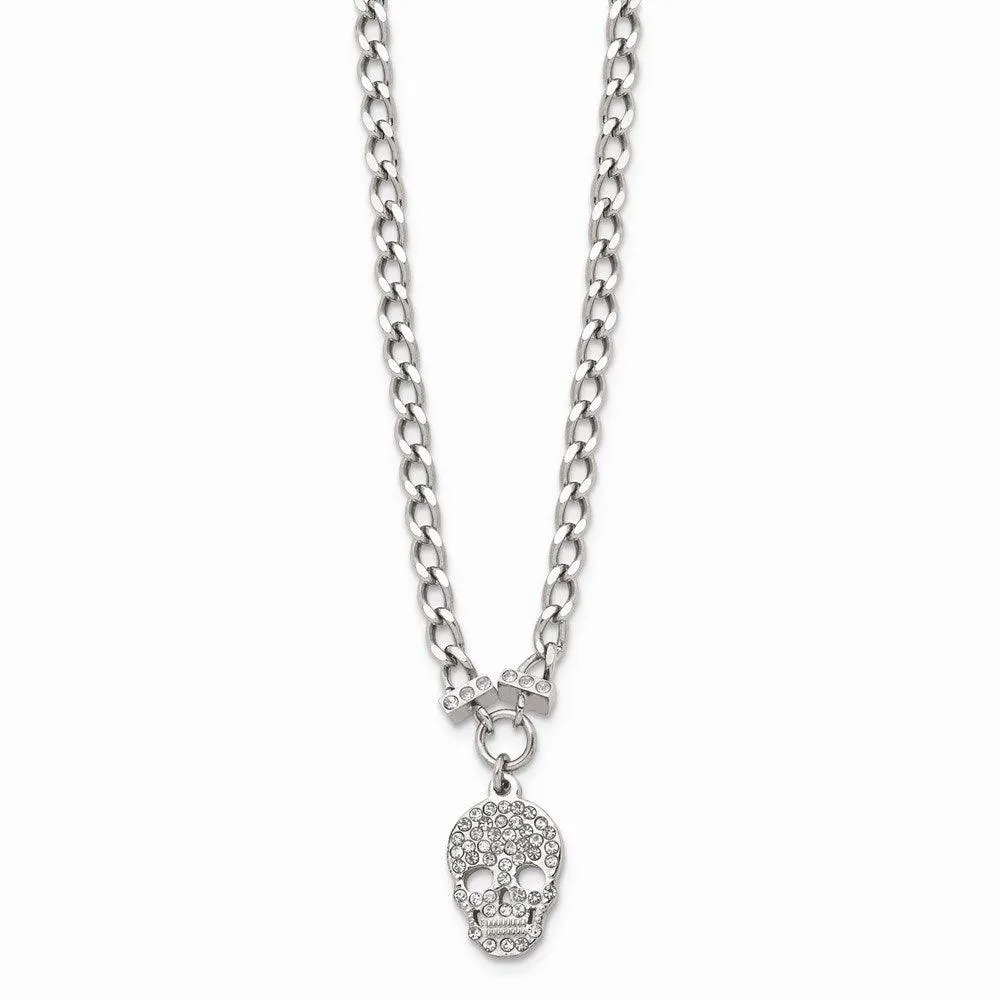Stainless Steel Polished Crystal Skull Necklace