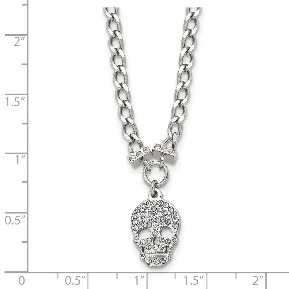 Stainless Steel Polished Crystal Skull Necklace