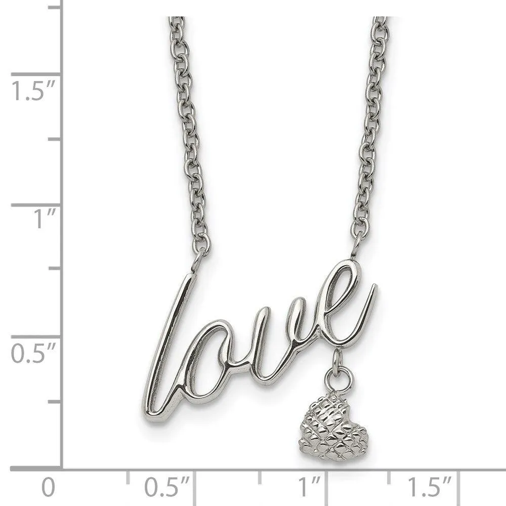 Stainless Steel Polished LOVE 16.5in w/4in. ext. Necklace