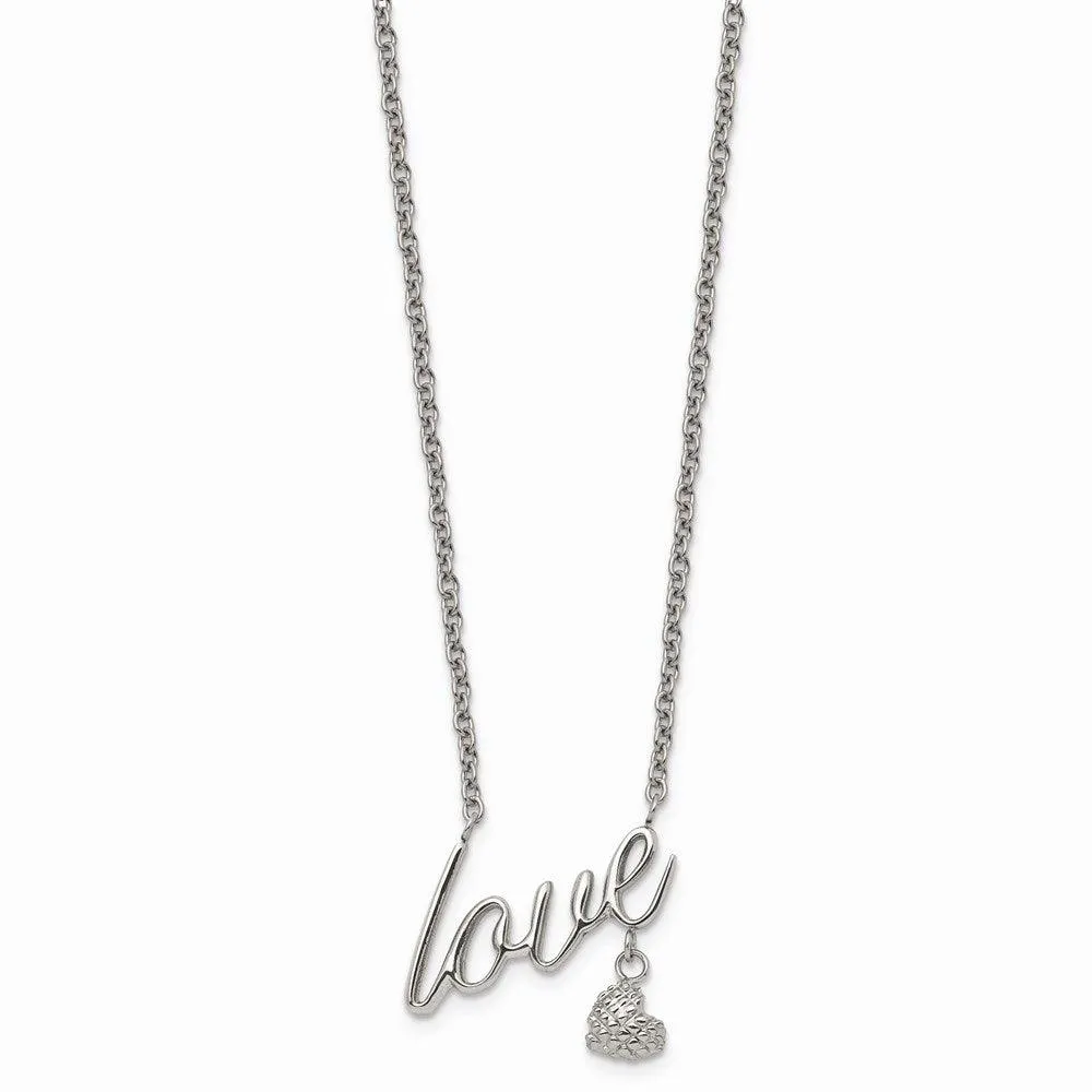 Stainless Steel Polished LOVE 16.5in w/4in. ext. Necklace