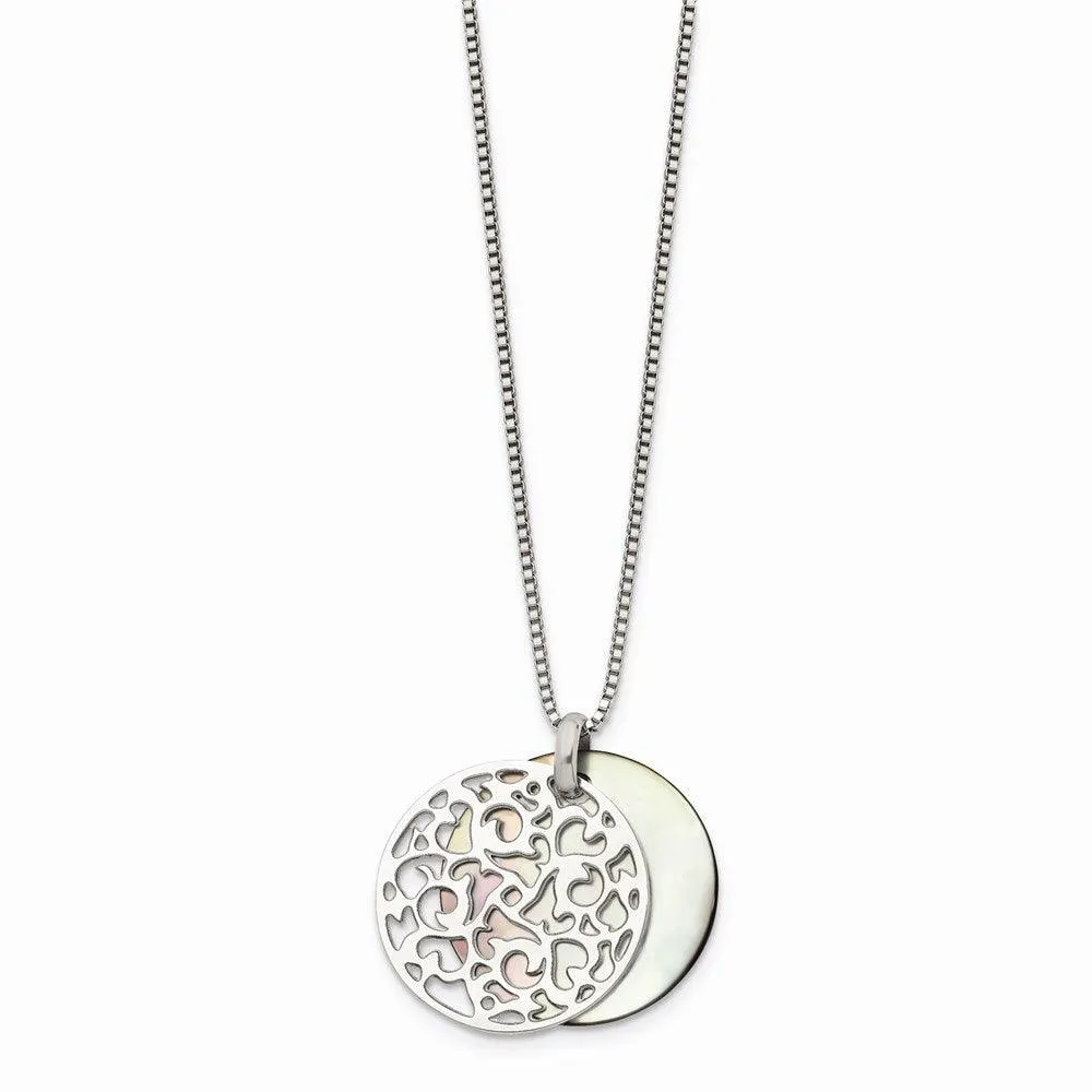 Stainless Steel Polished Mother of Pearl Pendant Necklace