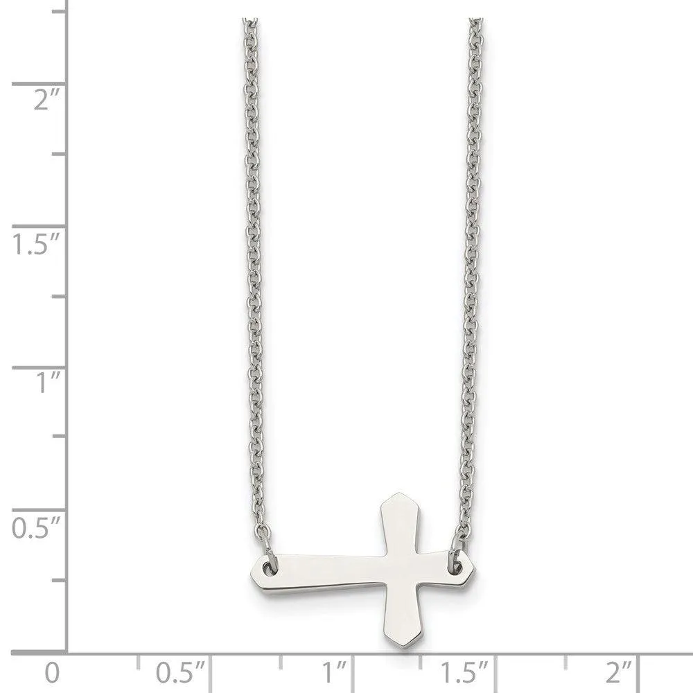 Stainless Steel Polished Sideways Cross Necklace