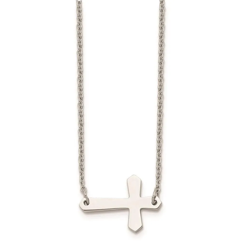 Stainless Steel Polished Sideways Cross Necklace